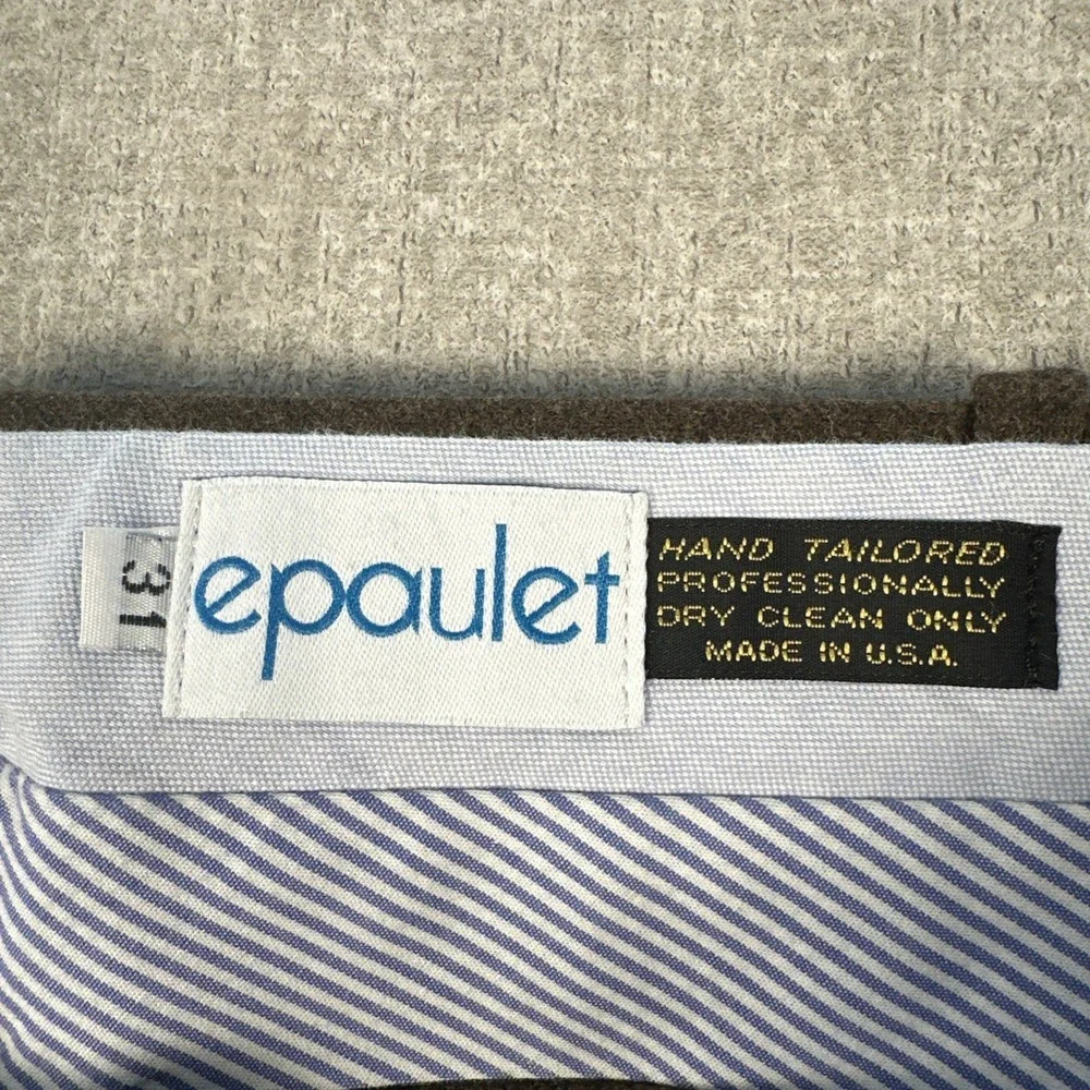 Epaulet Pants Men 31 Brown Wool‎ Made in USA Brooklyn NYC tailored trussers